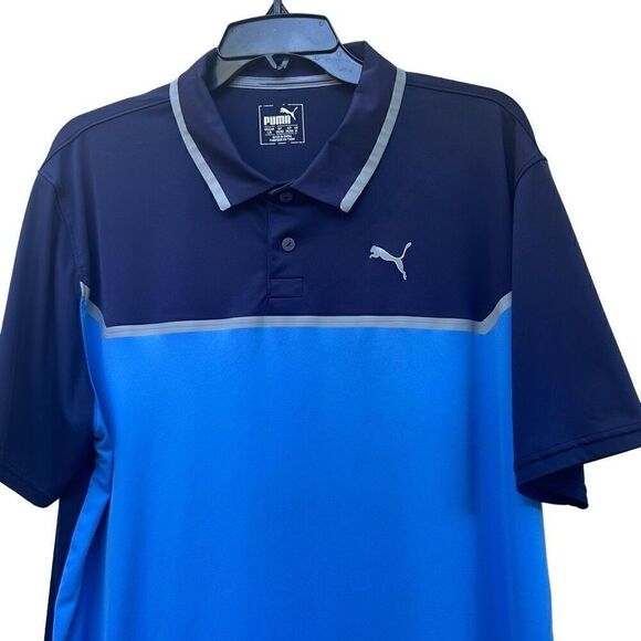 Puma Dry Cell Cloudspun Golf Polo Shirt Mens Large Blue Colorblock Short Sleeves - Picture 2 of 13